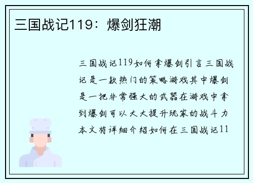 三国战记119：爆剑狂潮
