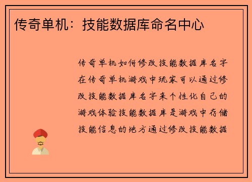 传奇单机：技能数据库命名中心